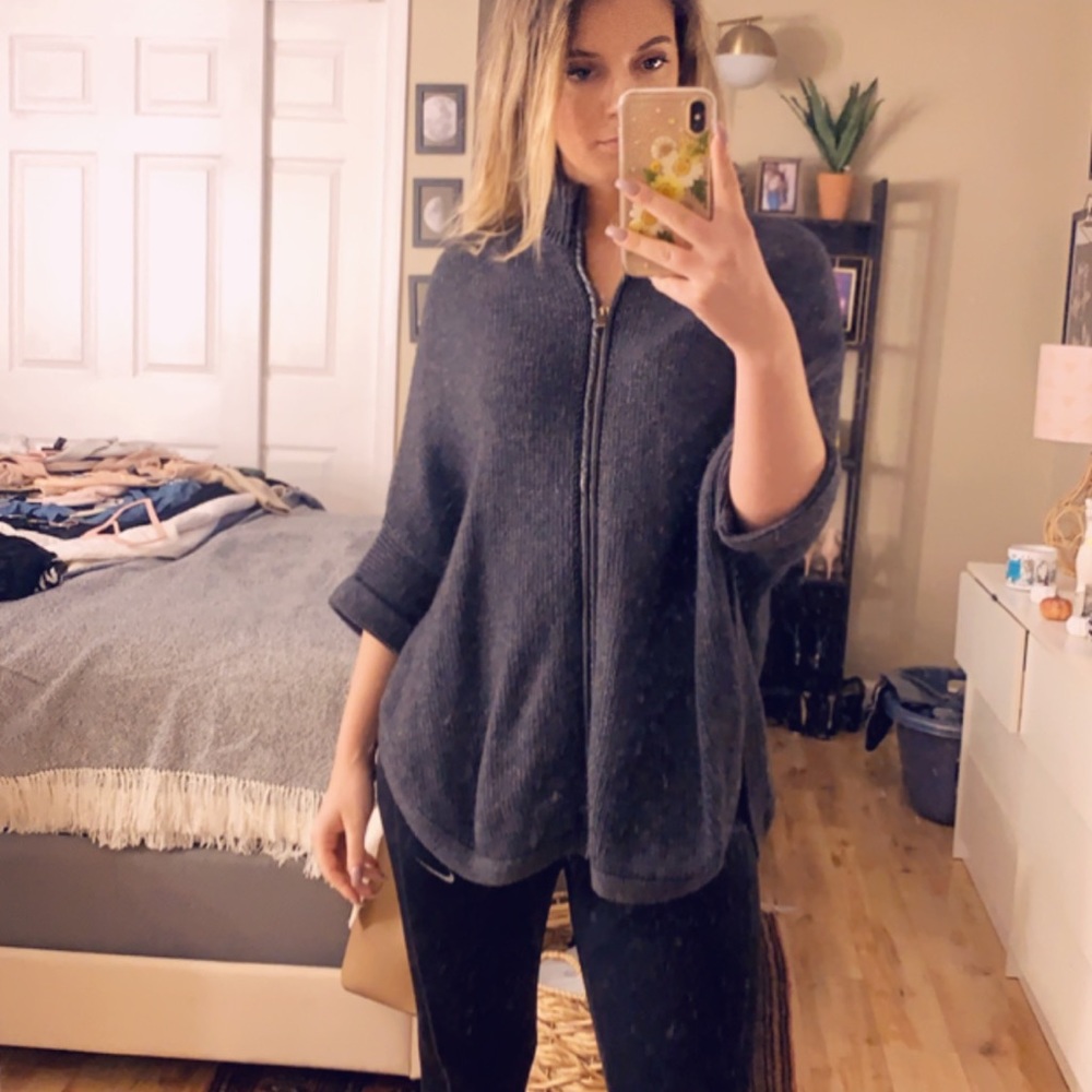 Zip up oversized poncho sweater